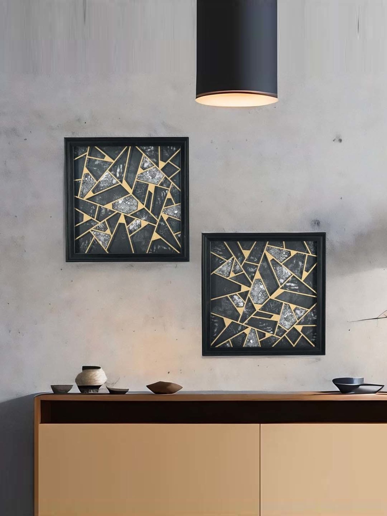 @home Black Mdf Marbello Square Wall Paintings - Set of 2