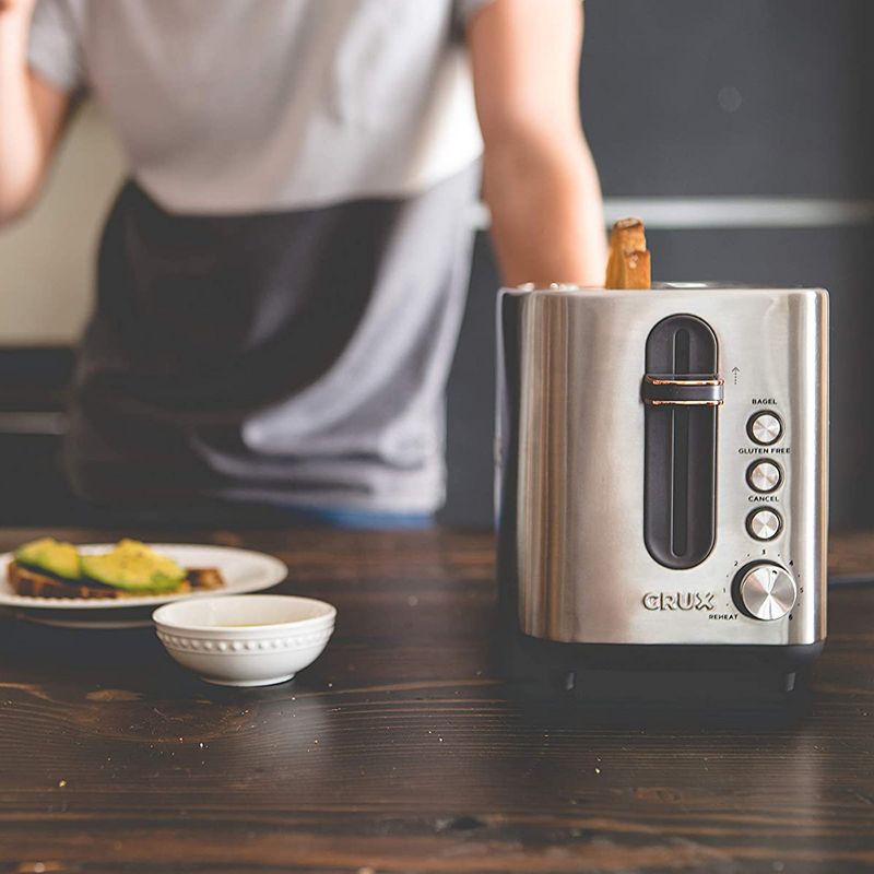 Crux 14544-SN 2 Extra Wide Slice 6 Shade Electric Kitchen Toaster Heater with Gluten Free Toasting Feature for Bagels and Bread, Stainless Steel