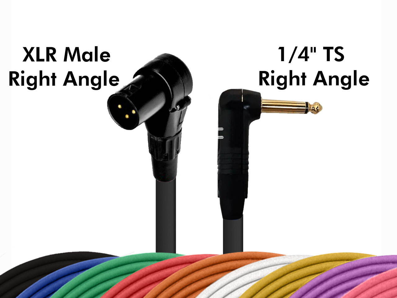 Right Angle 3-Pin XLR Male - RA 1/4 TS Unbalanced Mono Cable Custom Length Color
