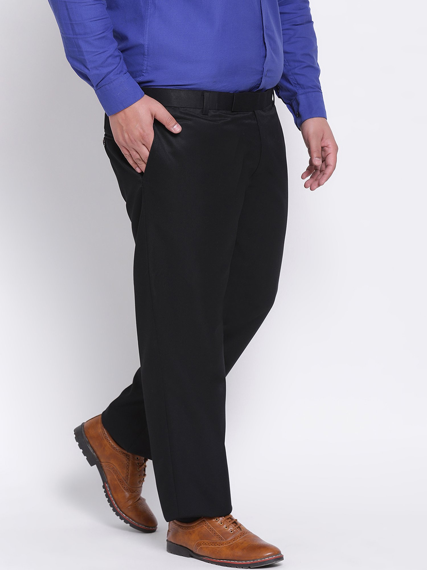 Hangup Plus Black Regular Fit Plus Size Flat Front Trousers
