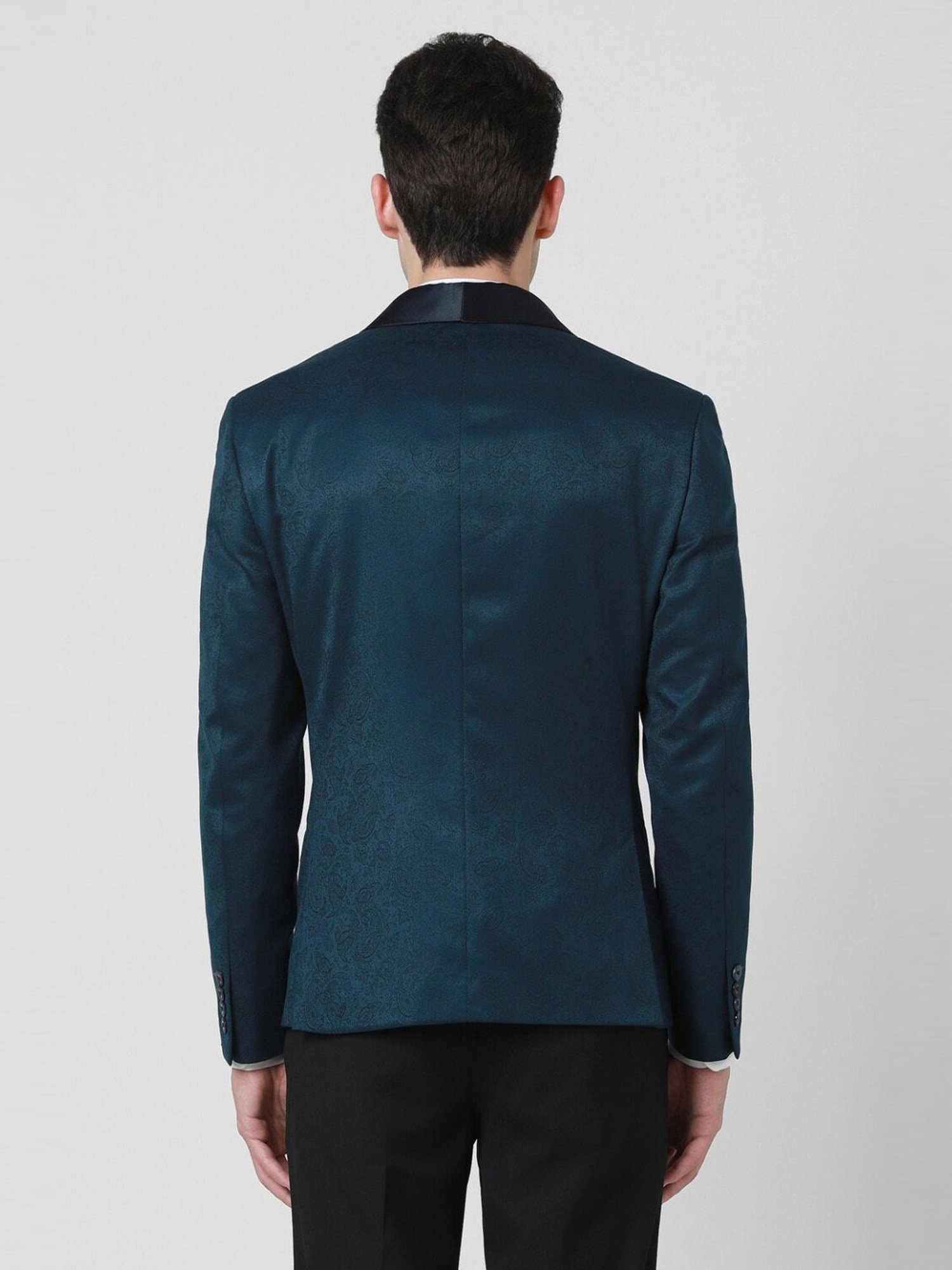 Van Heusen Blue Cotton Skinny Fit Printed Blazer