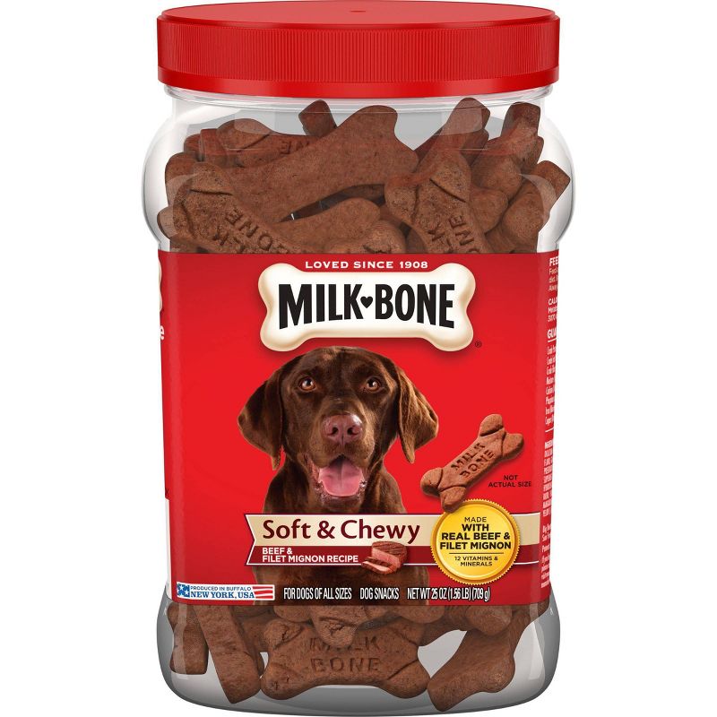 MilkBone Soft & Chewy Filet Mignon Canister Dog Treats -25oz