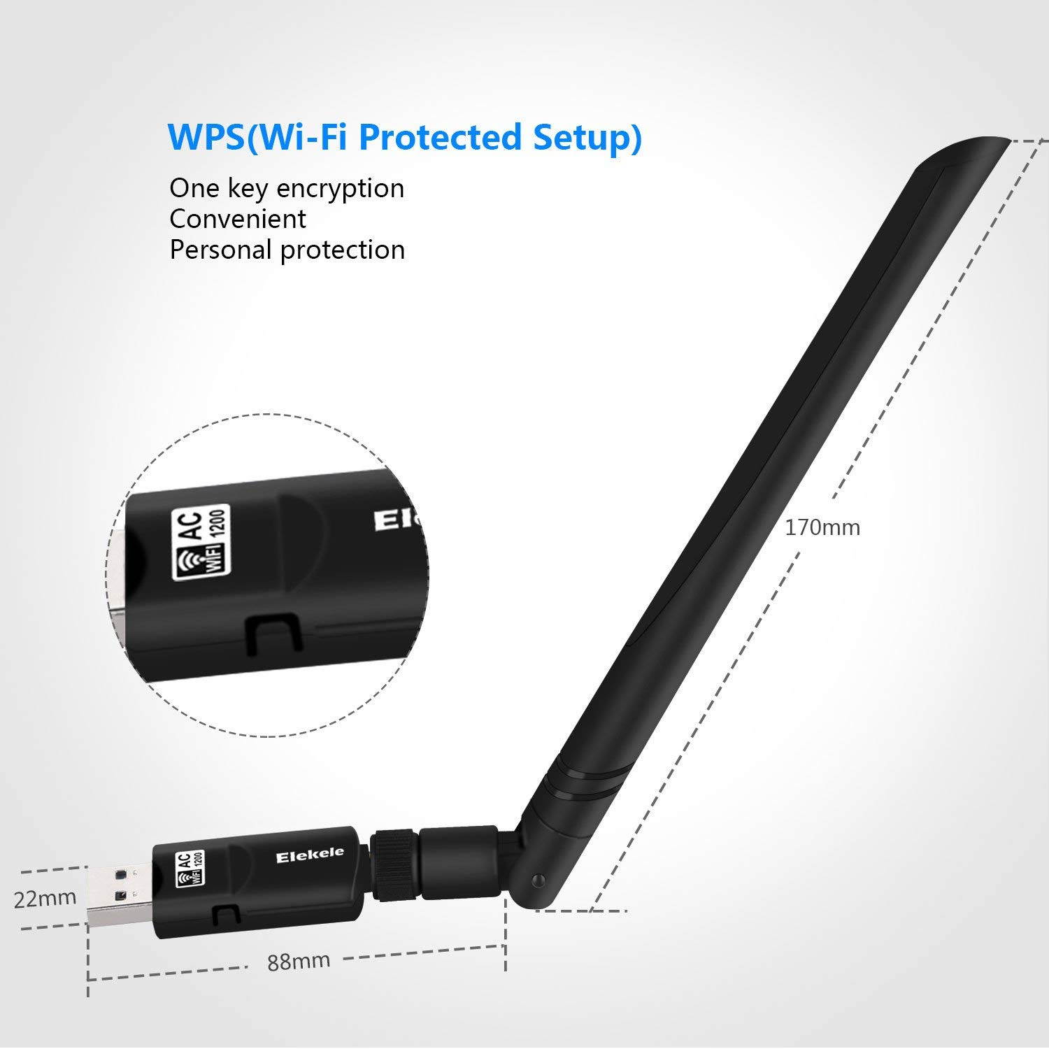 USB Wifi Adapter, 1200Mbps USB 3.0 Wifi Dongle 802.11 ac Wireless Network Adapter with Dual Band 2.4GHz/300Mbps+5GHz/866Mbps 5dBi High Gain Antenna for Desktop Windows XP/Vista/7/8/10 Linux Mac