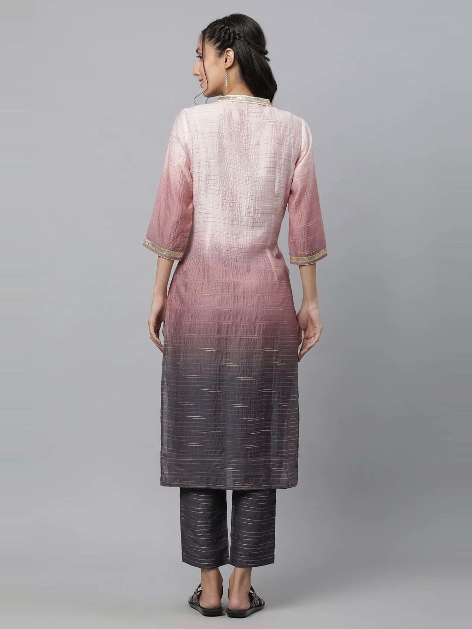 Aurelia Women Pink Printed Viscose Kurta Set with Trouser