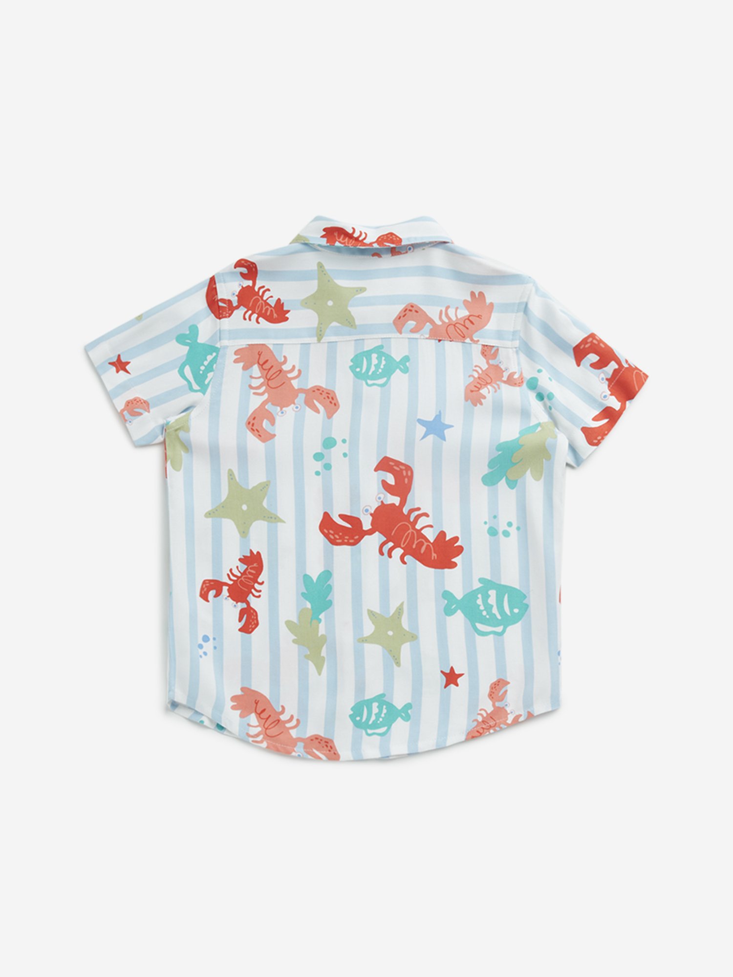 HOP Kids by Westside Dusty Blue Striped Design Resort-Fit Shirt