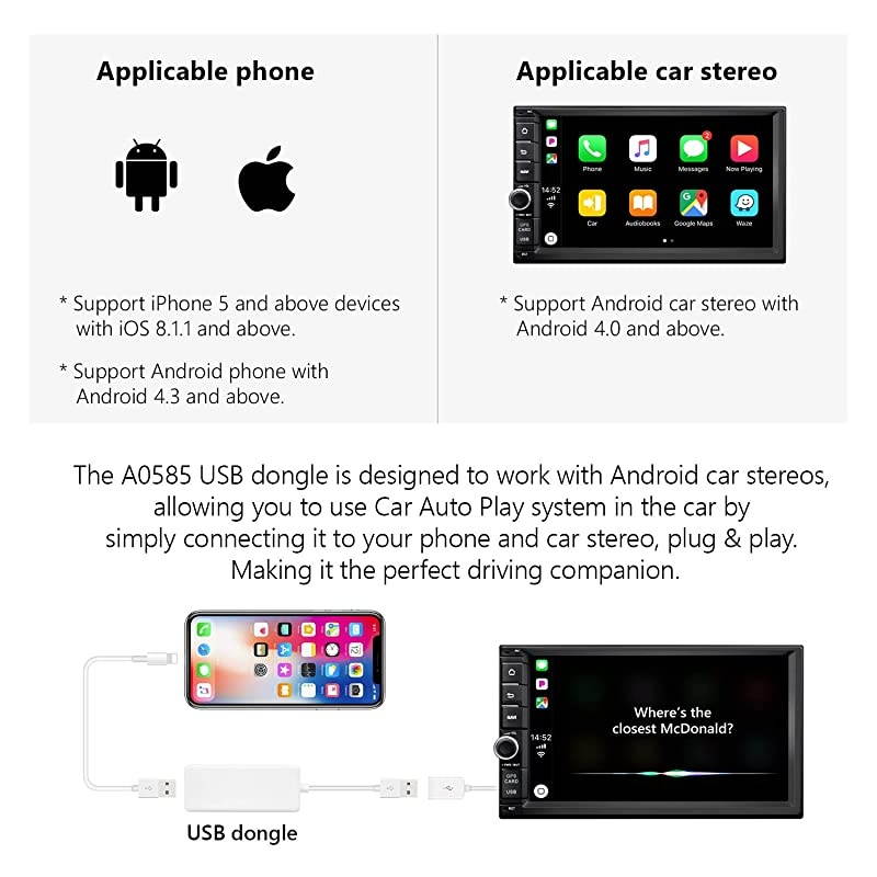 2021 Upgraded A0585 Android Auto and Car Play Autoplay Dongle for  Android10 808190 Car Radio GA93 Car Radio and GA9465GA9480AGA9453GA9463GA9451GA9449 Etc