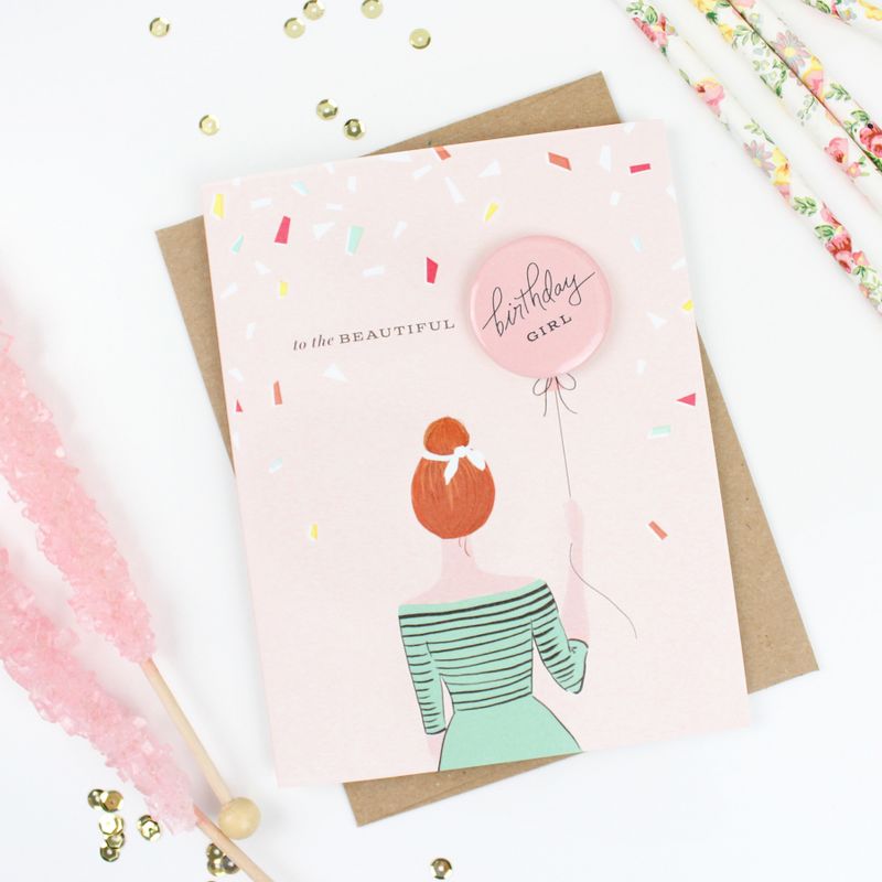 4ct Inklings Paperie Birthday Girl Button Cards Set