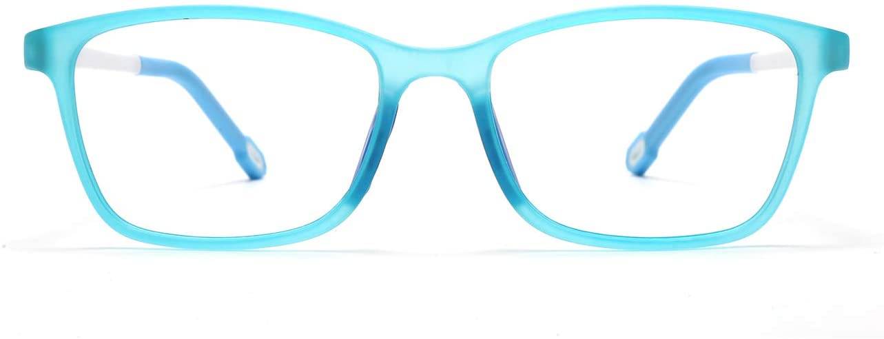 Blue Light Blocking Glasses for Kids Boys Girls TR90 Square Flexible Frame Anti-Blue Light Anti-Eyestrain Anti-Glare Anti UV Age 4-10 Blue