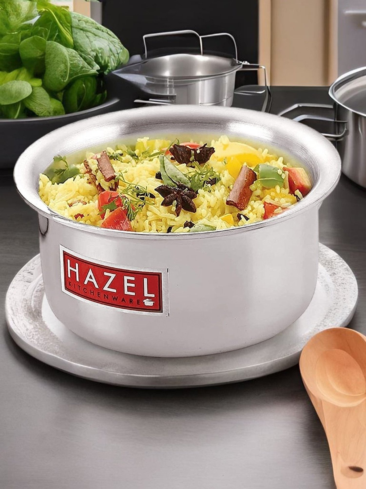 HAZEL Flat Bottom Silver Aluminium Tope or Patila (0.87 L)