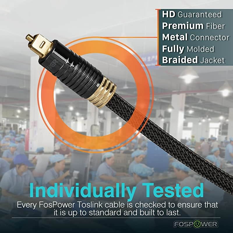 50 Feet 24K Gold Plated CL3 Rated Toslink Digital Optical Audio Cable SPDIF Zero RFI amp EMI Interference Metal Connectors amp Ultra Durable Nylon Braided Jacket