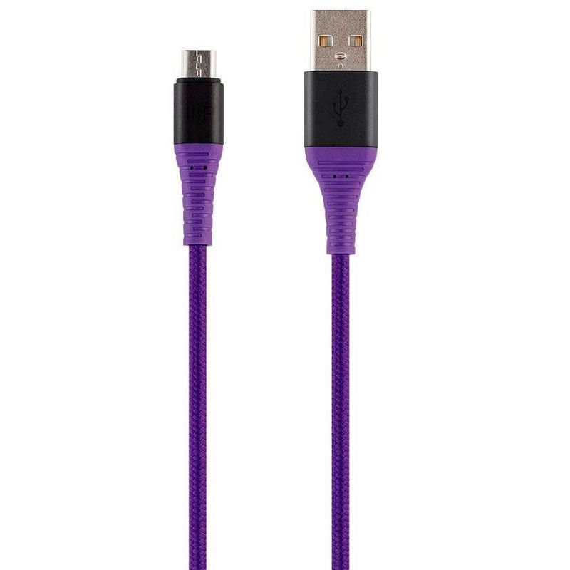 Monoprice USB 2.0 Micro B to Type A Charge and Sync Cable - 1.5 Feet - Purple | Durable, Kevlar-Reinforced Nylon-Braid - AtlasFlex Series