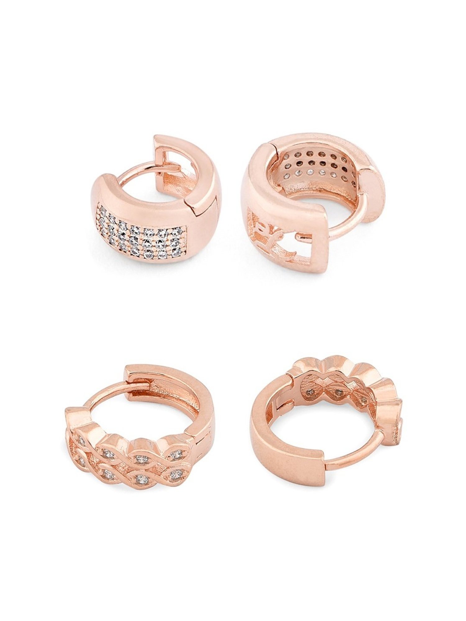 Zaveri Pearls Set of 2 Rose Gold Contemporary Hoop Earrings - ZPFK12799