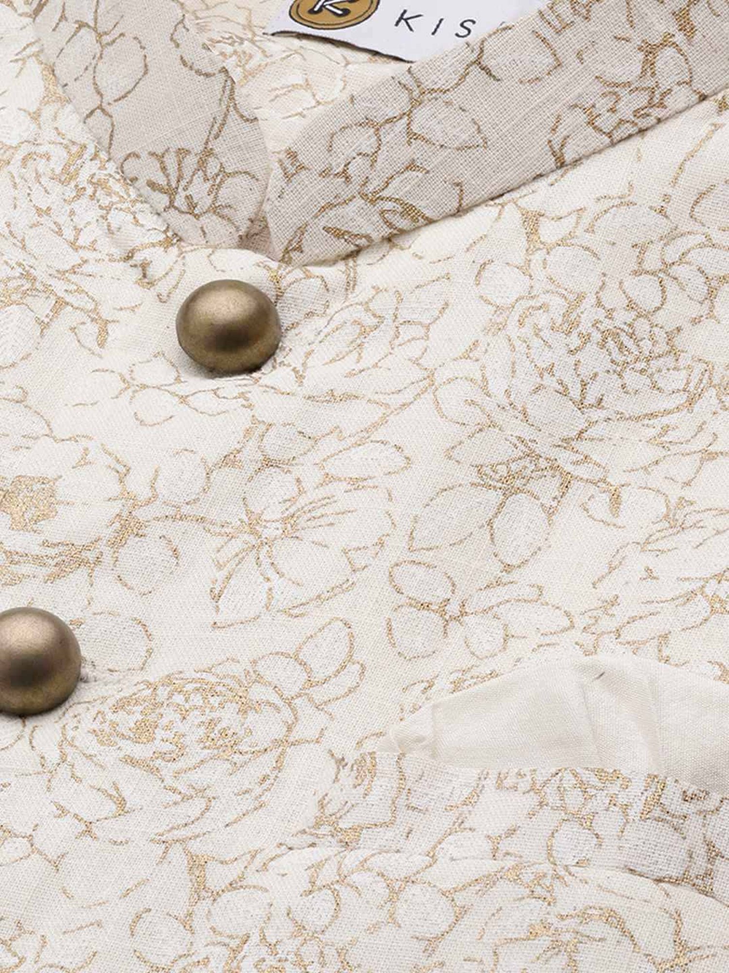 KISAH White & Green Regular Fit Self Pattern Kurta Set With Jacket