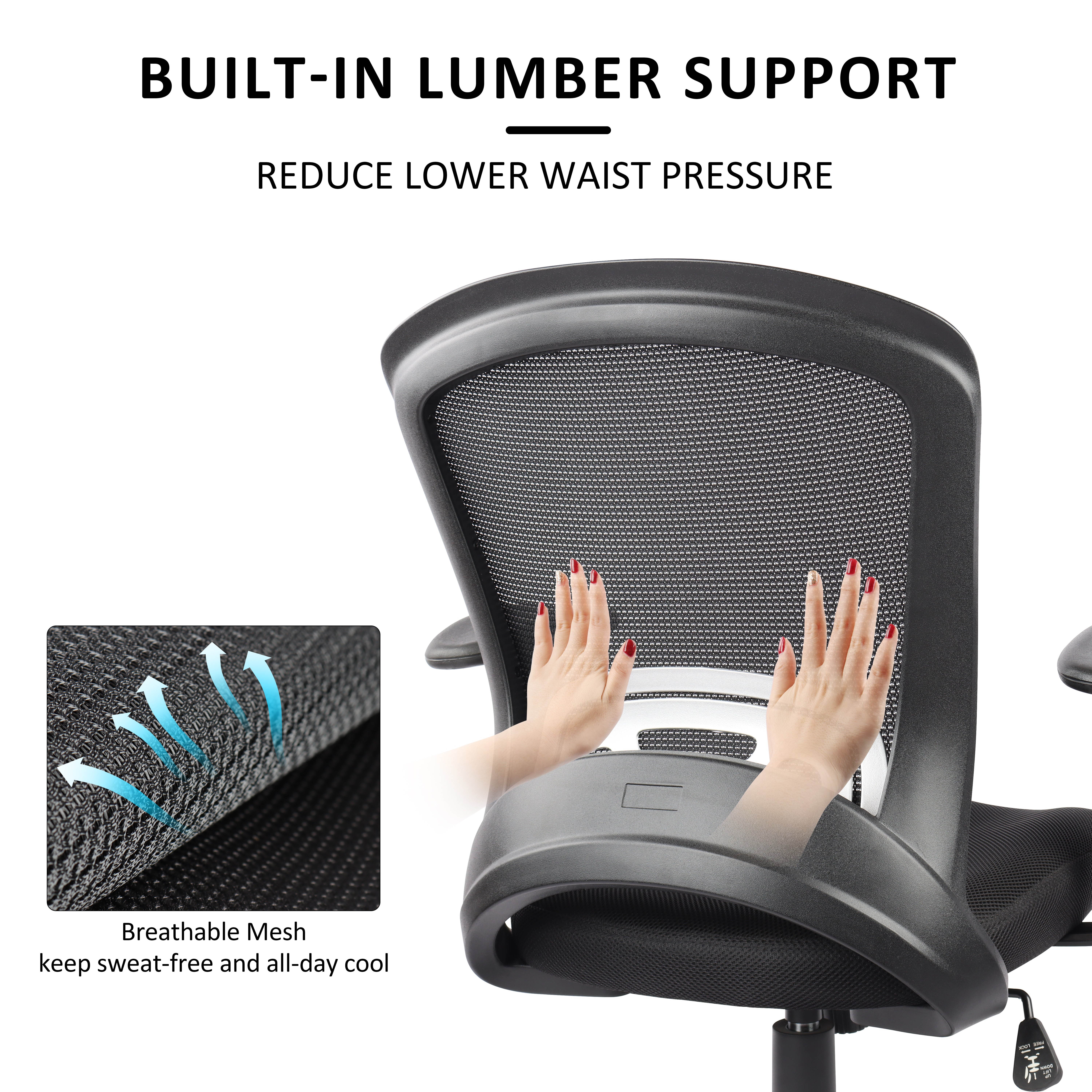 Hylone Office Chair Ergonomic Desk Chair Mesh Computer Chair, Adjustable Arms, Lumbar Support, Rocking, Adjustable Height, Rolling Swivel Mid-Back Task Chair for Home Office, Black