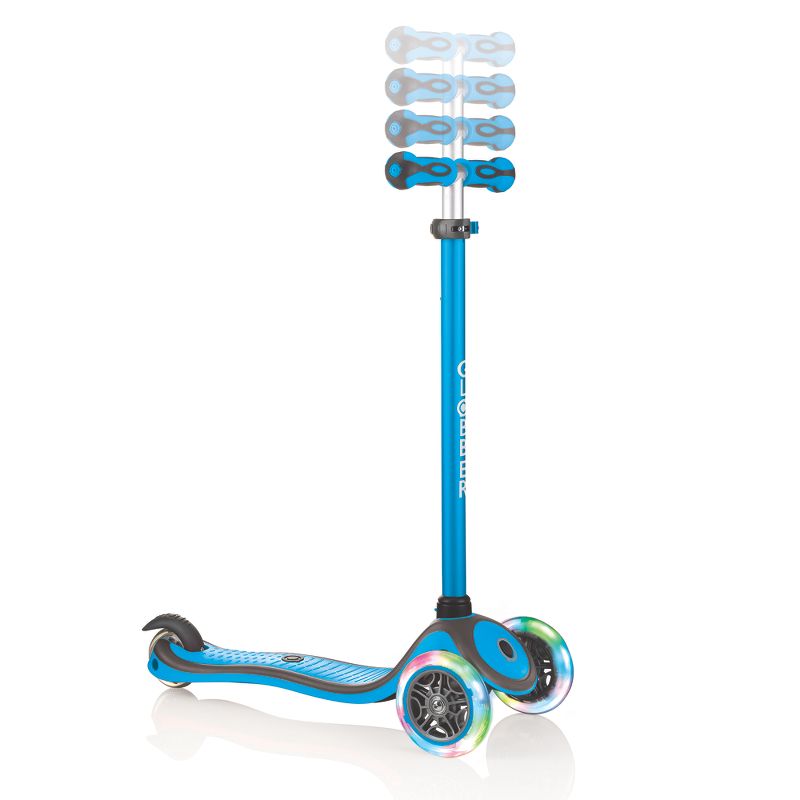 Globber V2 3-Wheel Kids Kick Scooter with LED Light Up Wheels and Adjustable Height and Comfortable Grips for Boys and Girls, Sky Blue