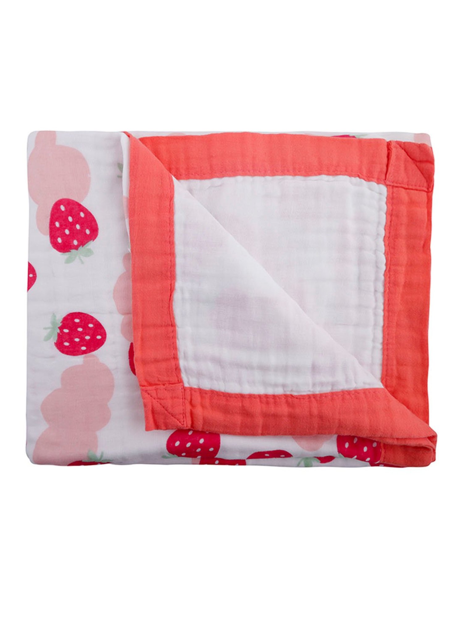 Baby Moo Strawberry White and Pink Muslin Blanket