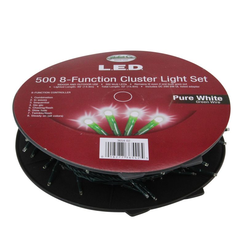 J. Hofert Co 500ct LED 8-Function Cluster Christmas Lights Pure White - 49' Green Wire