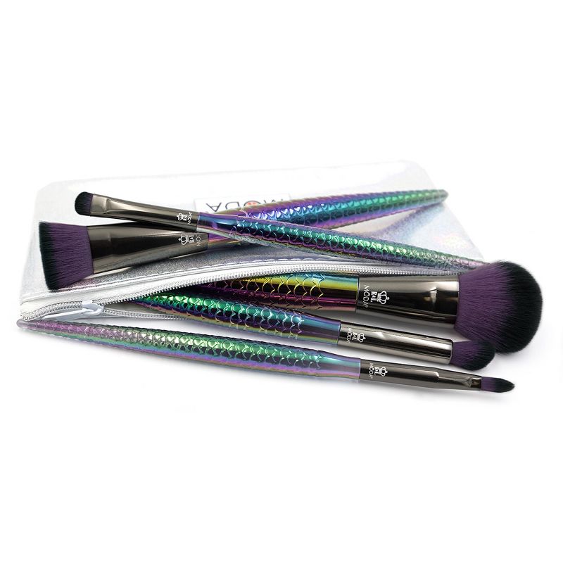 MODA Brush Mythical 6pc Dark Dragon Makeup Brush Set with Holographic Flip Case, Includes - Powder, Contour, Angle Shader, and Precision Lip Brushes