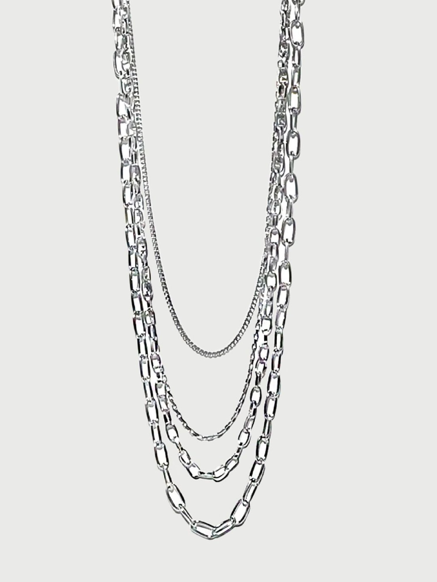 ToniQ Classy Silver Chunky Linked Tri Multi Layered Necklace