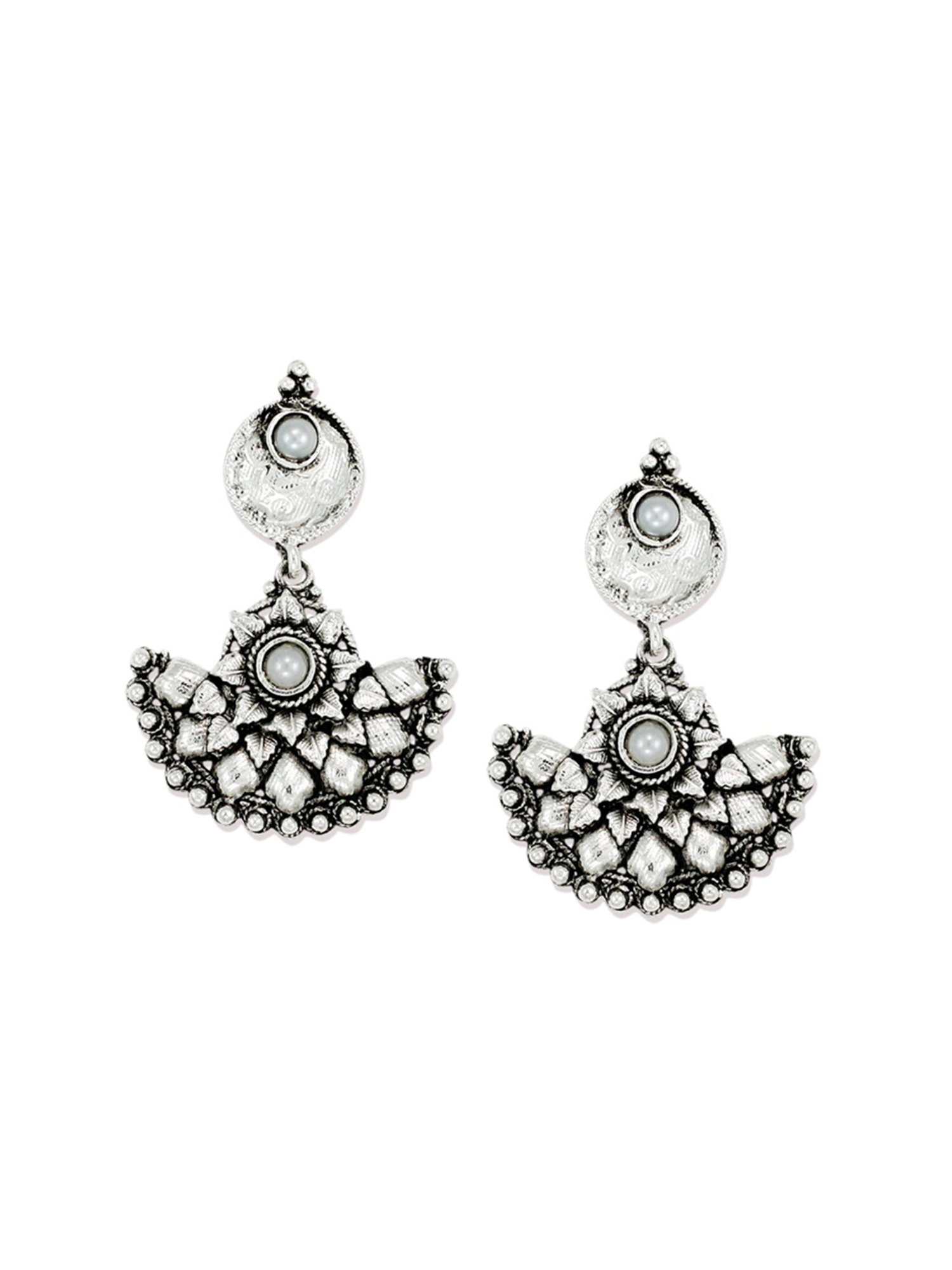 Zaveri Pearls Silver Alloy Antique Filigree Necklace Set