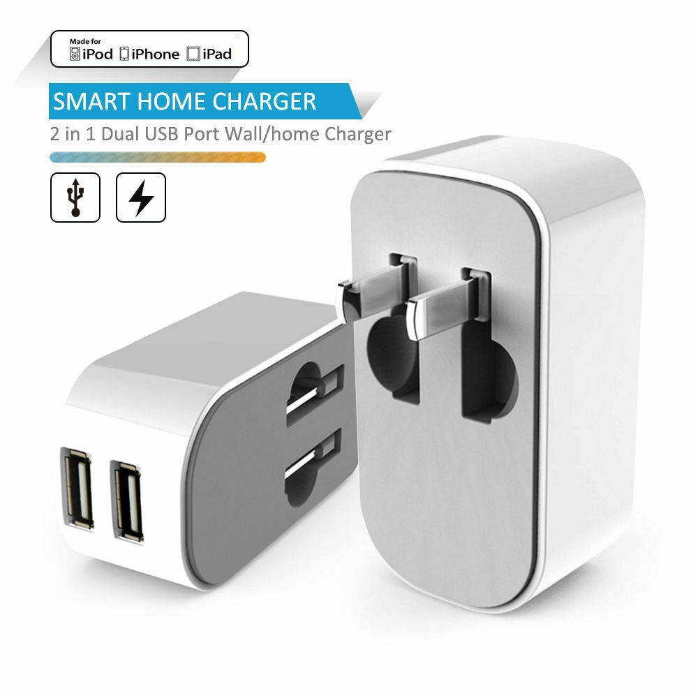2 in 1 Dual USB Ports Wall Home Charger Adaptor for Smartphone