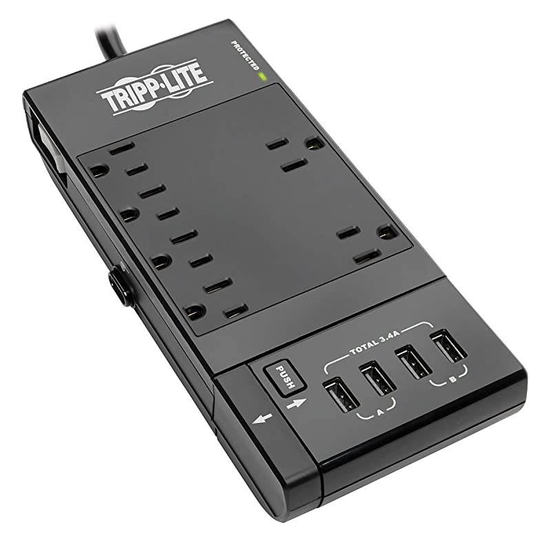 Surge Protector Power Strip 6Outlet w4 USB ChargingSync Ports Black 96 x 67 x 18 TLP66USBR