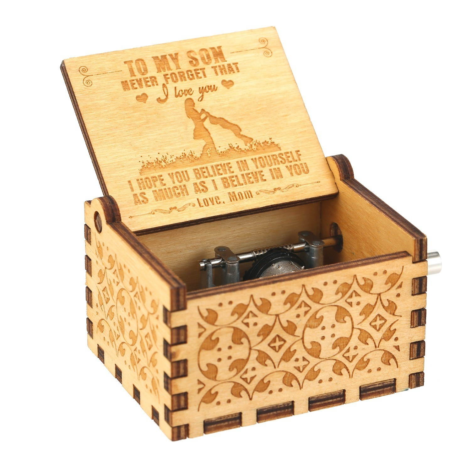 Vintage Wooden Music Box Hand Crank Music Case Carved Engraving Children Toy Christmas Festival Presents