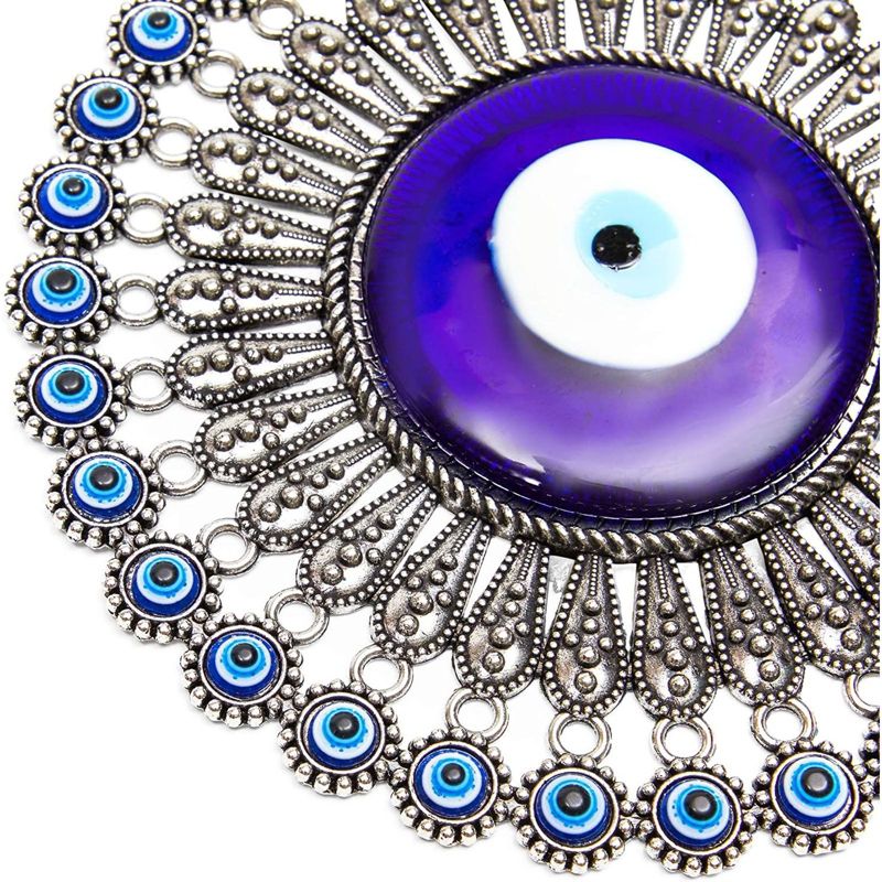Okuna Outpost Evil Eye Wall Hanging, Turkish Amulet Decoration (Blue Glass, 5 Inches)