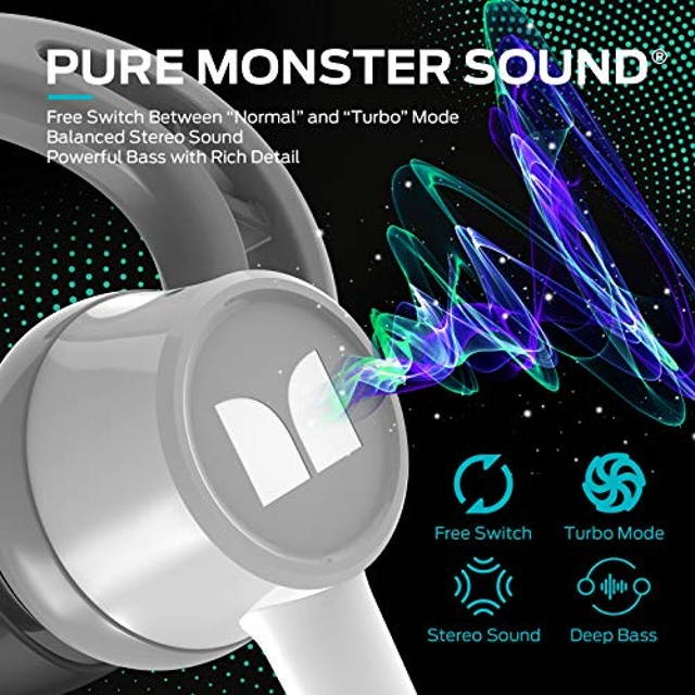 Monster Wireless Earbuds iSport Solitaire Lite Bluetooth Headphones V5.0 HiFi Stereo Sport Earphones 10 Hrs Playtime with Micophone IPX5 Water Resistance for Workout, Running, Gym - Grey