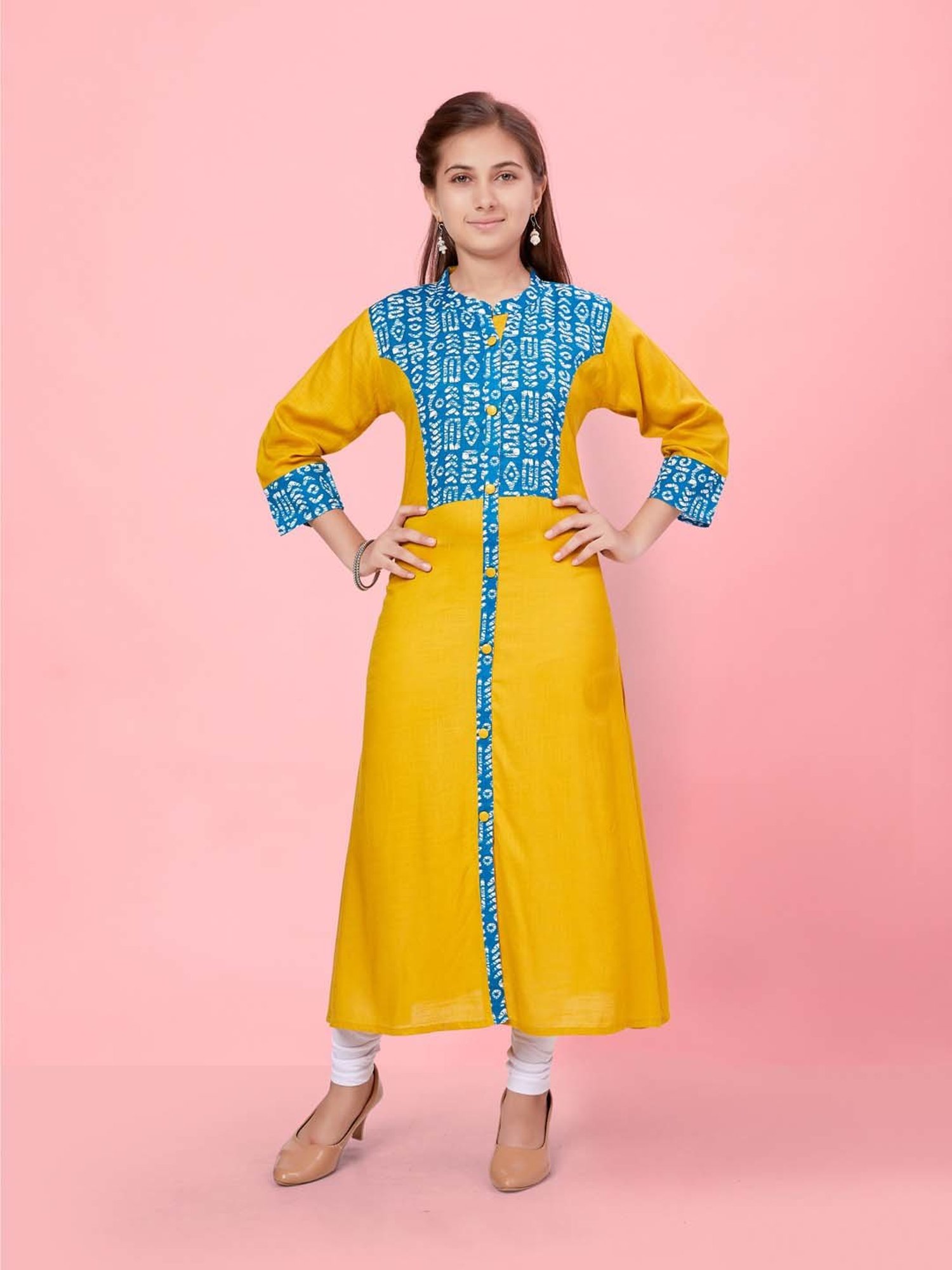 Aarika Kids Yellow & White Cotton Printed Kurti Set