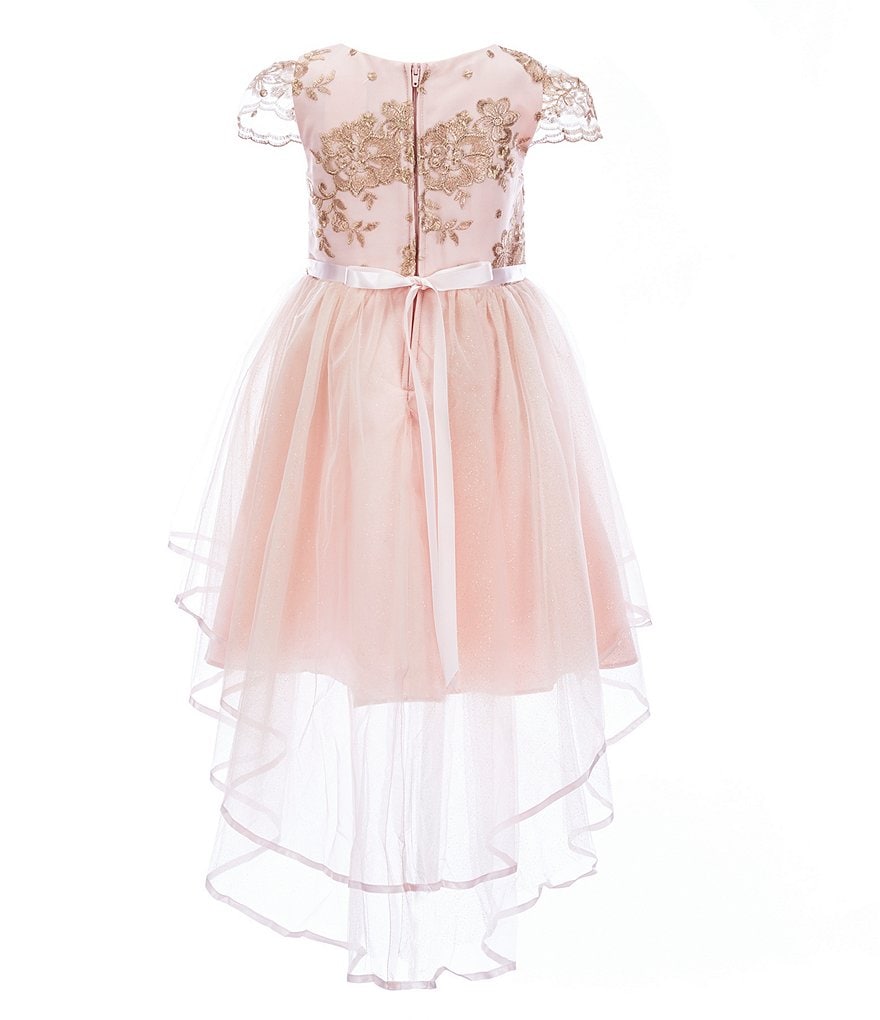 Rare Editions Little Girls 2T-6X Bow-Waist Satin/Jacquard-Stripe Hi-Low Ballgown