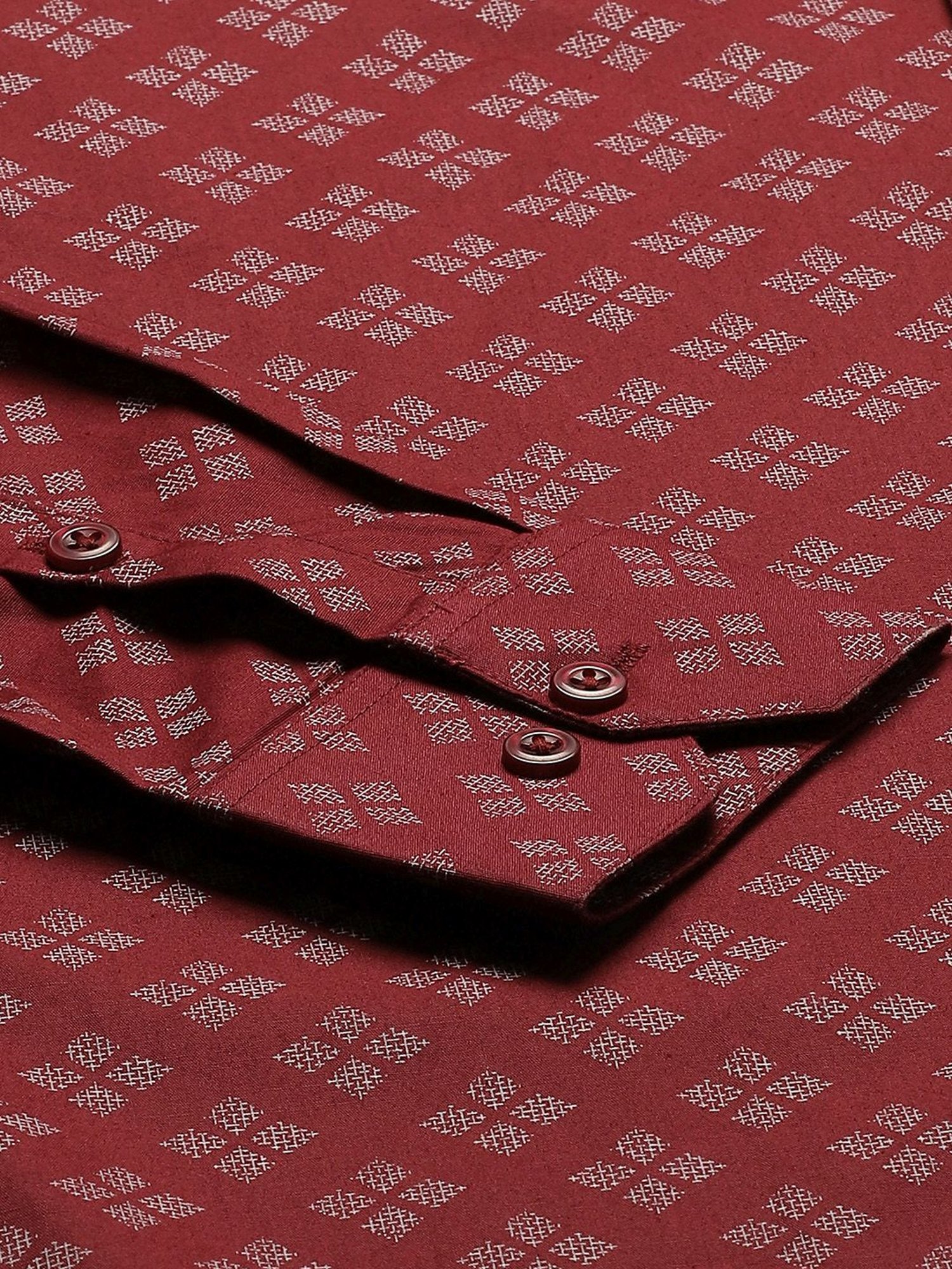 Sojanya Maroon Cotton Regular Fit Printed Shirt