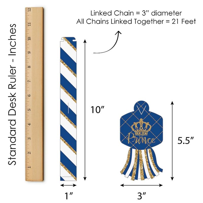 Big Dot of Happiness Royal Prince Charming - 90 Chain Links & 30 Paper Tassels Decor Kit - Baby Shower or Birthday Party Paper Chains Garland - 21 ft