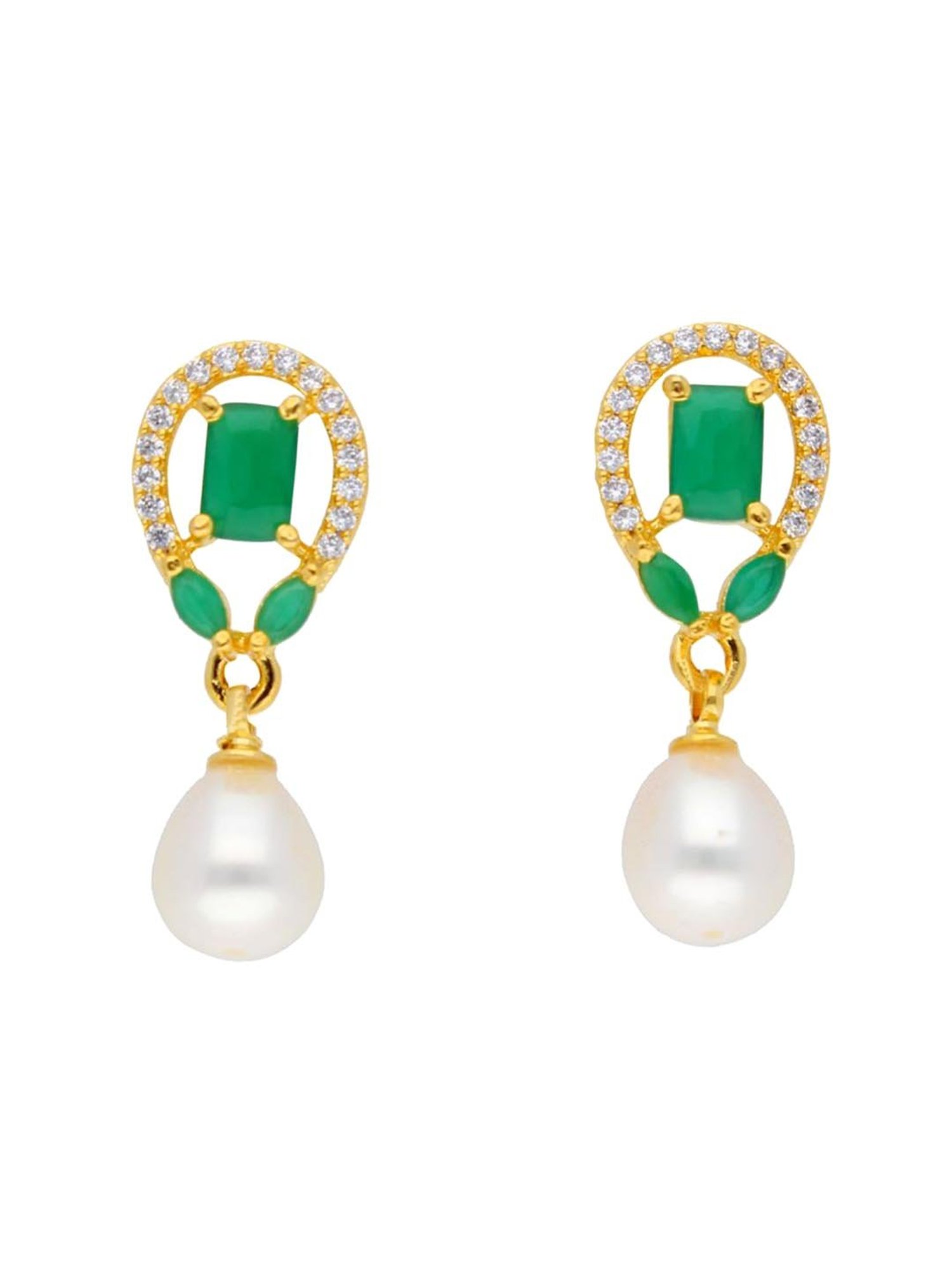 Sri Jagdamba Pearls Abeni Green & Pearl White Alloy Drop Earrings