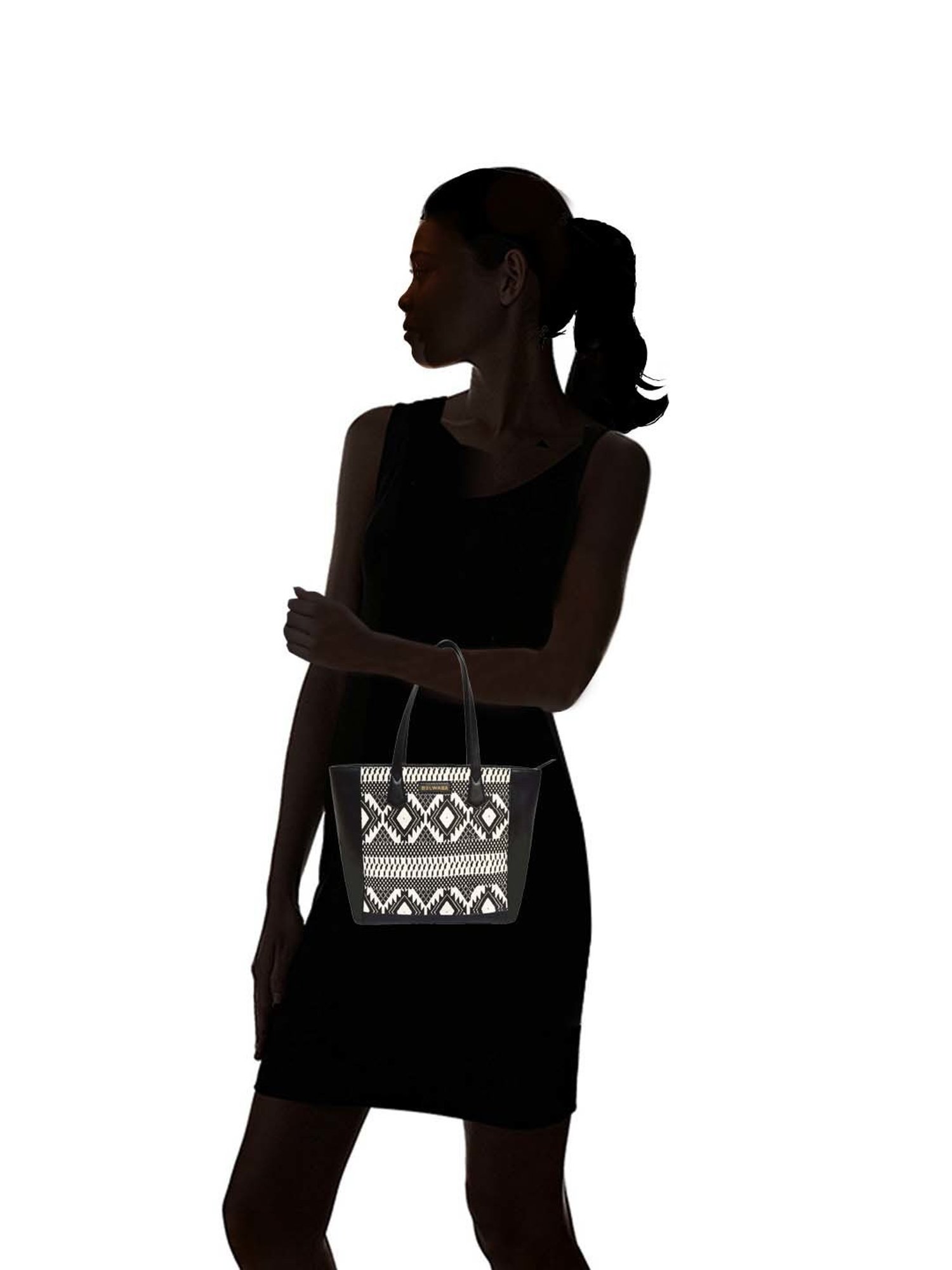 BELWABA Black Printed Medium Tote Handbag