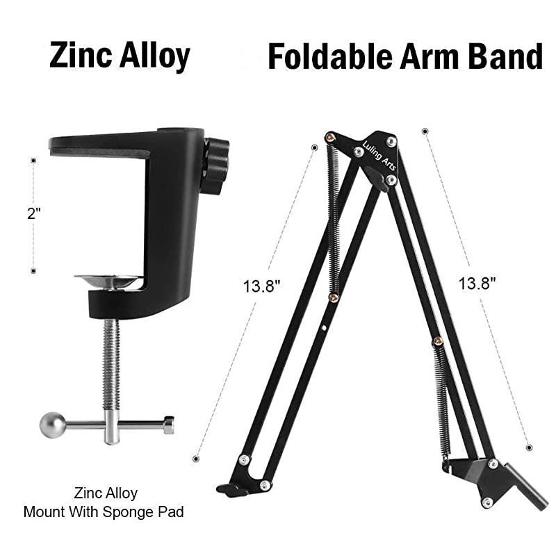 Microphone Arm Stand for Blue Yeti Snowball Ice Suspension Boom Scissor with Mic Filter, Mic Clip,Shock Mount, Adjustable Mic Boom Scissor Arm Stands,Radio Broadcasting and Recording