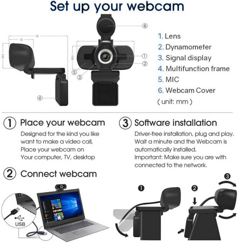 HD 1080P Webcam Autofocus Web Camera Cam For PC Laptop Desktop With Microphone