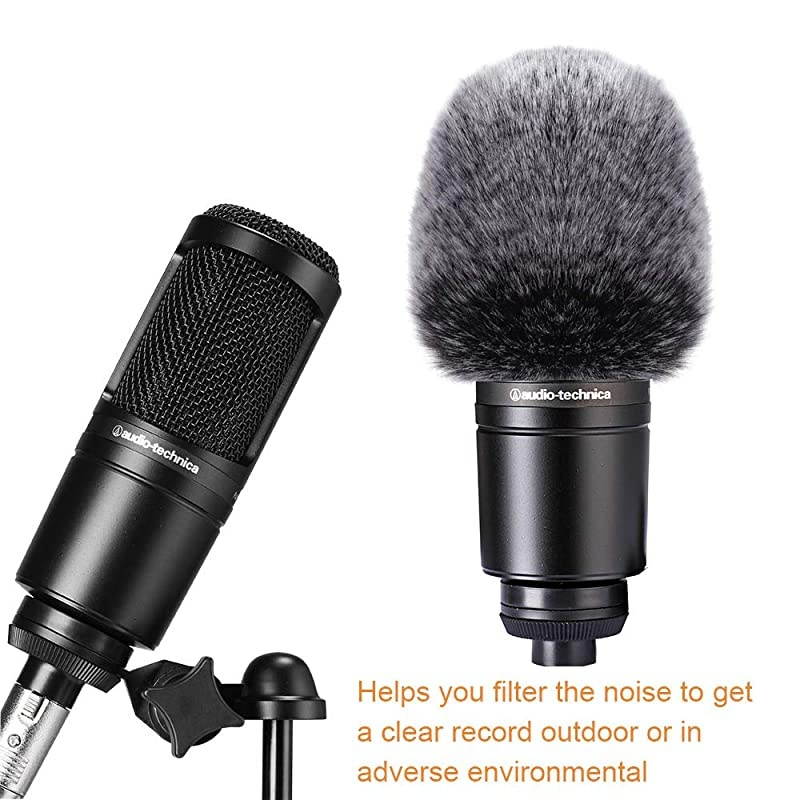 Microphone Foam Cover + Furry Windscreen Wind Muff Compatible with Mic Audio Technica AT2020 ATR2500 AT2035 AT2050 AT4040 Cardioid Condenser Microphone Noise Reduction