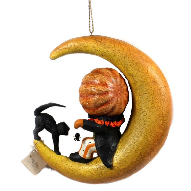Halloween 16.0" Twisted Jack On Moon Pumpkin Black Cat Primitive  -  Decorative Figurines