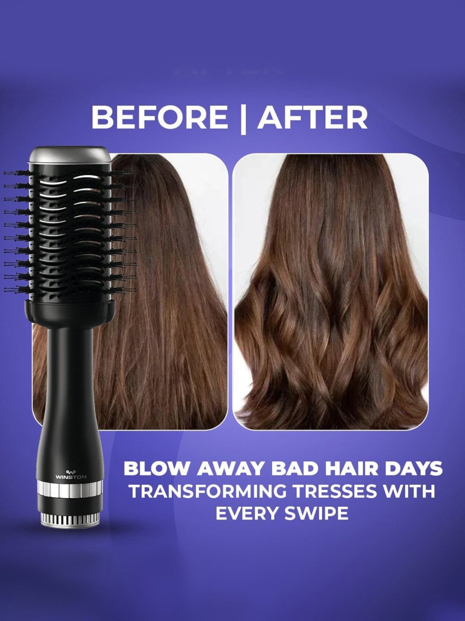 WINSTON Blow Dryer Ionic Hot Air Brush with Cool & Hot Adjustable Temperature Multi Hair Styler