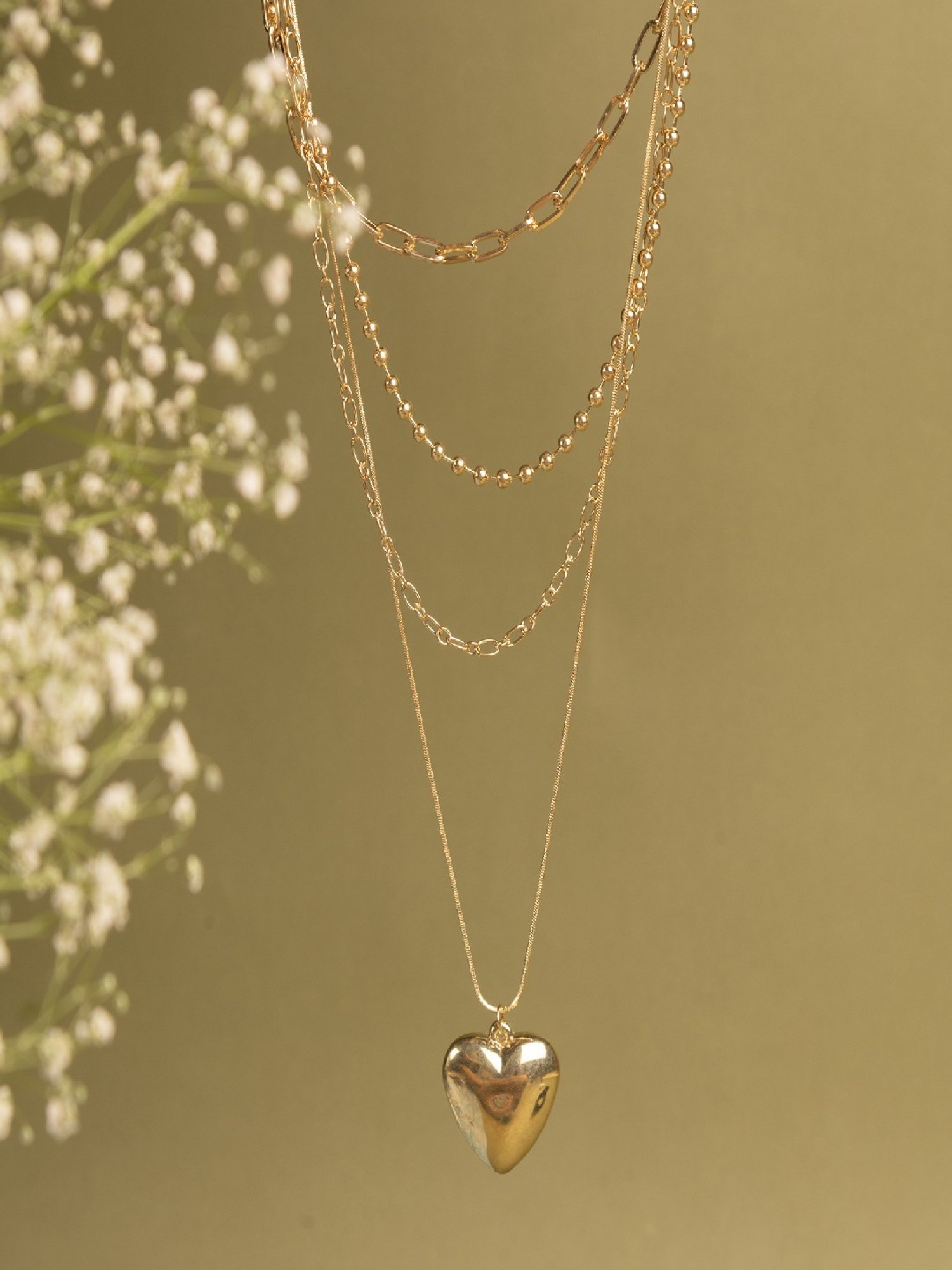 Jewelz Golden Heart Pendant Multi-Layered Necklace for Women