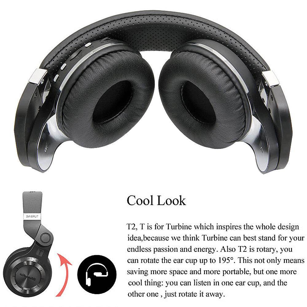 Bluedio T2+ Wireless Bluetooth Headphones with Microphone for Mobile Phone - Black
