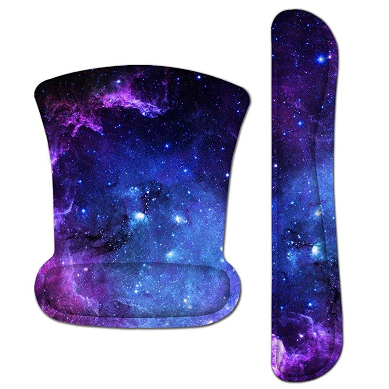 Ergonomic Keyboard Wrist Rest Pad and Mouse Pad Wrist Support Set with NonSlip Backing Memory FormFilled EasyTyping and Pain Relief for Gaming Office Computer Laptop Galaxy