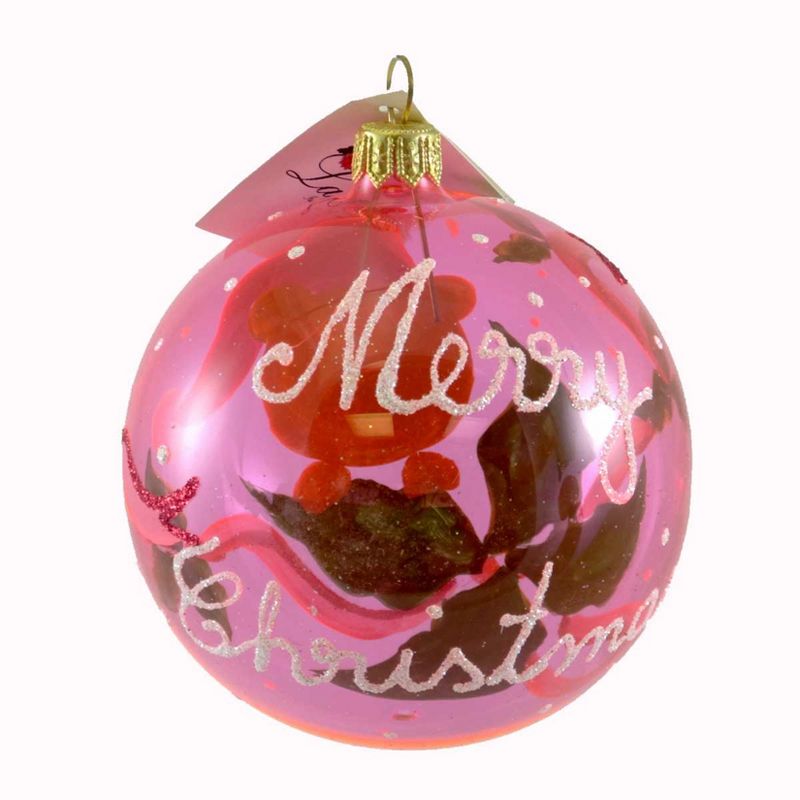 Laved Italian Ornaments Santa Teddy Bear Pink Ball Transparent Christmas Holly  -  Tree Ornaments