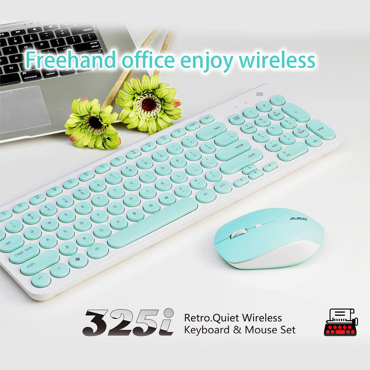 UrChoiceLtd&reg; Keyboard Mouse Combo Ajazz 352i Wireless Retro Punk Design Ultra Slim Silent Mute Usb Multimedia Ergonomic Metal Keyboard Mouse Sets Optical 1600DPI 4 Buttons