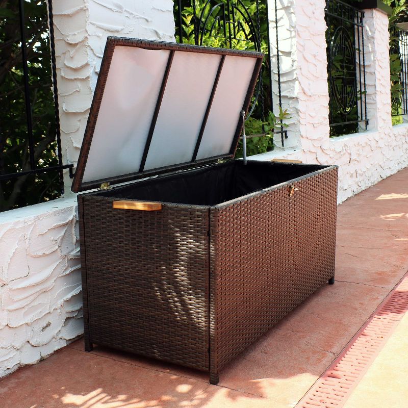Sunnydaze Indoor Garage Acacia Wood and Resin Wicker Storage Box Trunk with Hinged Lid - 47" - Brown