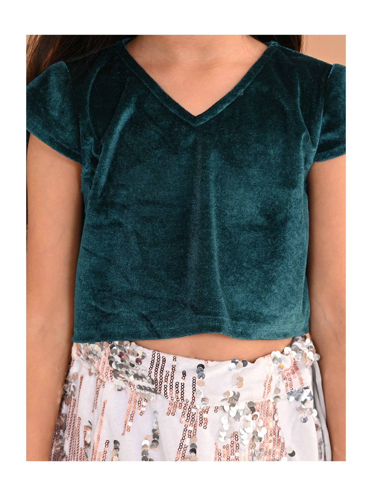 LilPicks Kids Green & White Embellished Lehenga with Choli