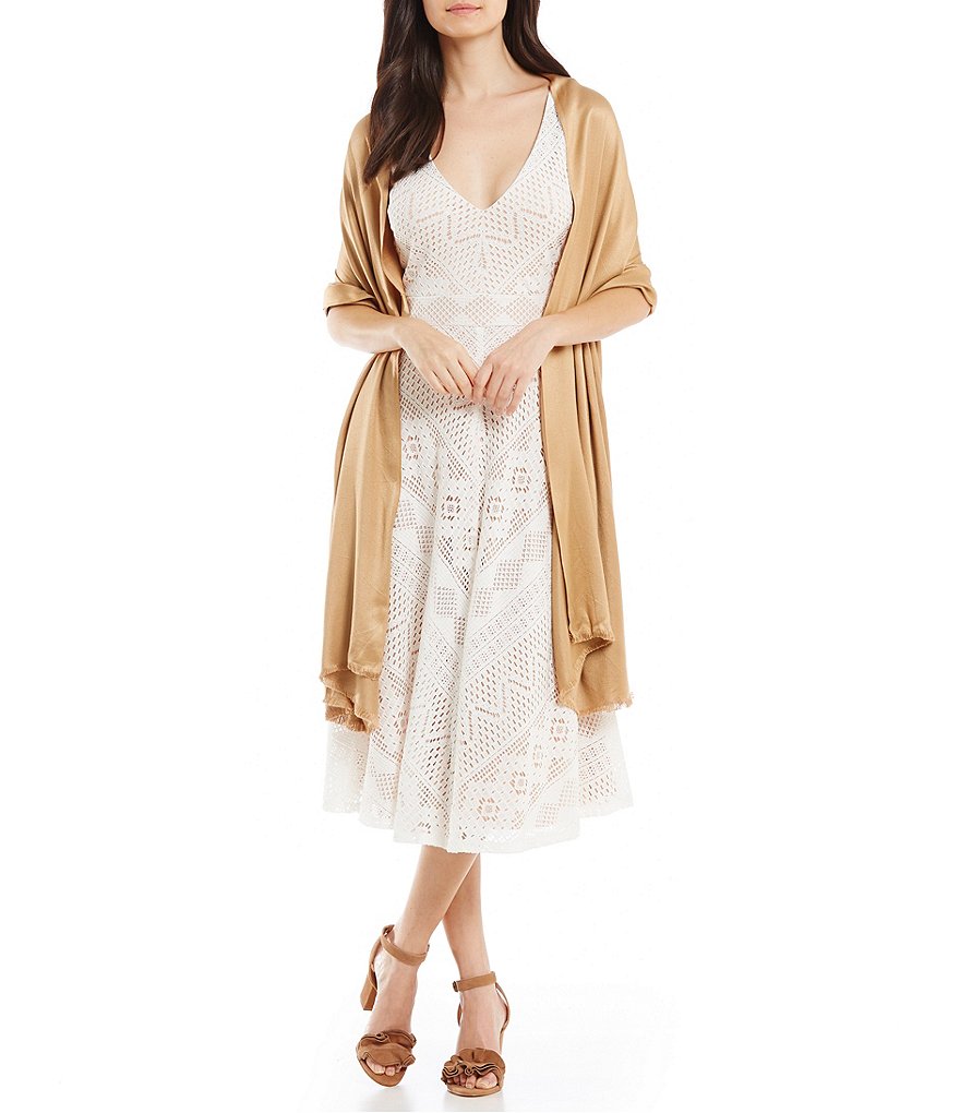 Cejon Metallic Crocheted Fringe Metallic Evening Wrap