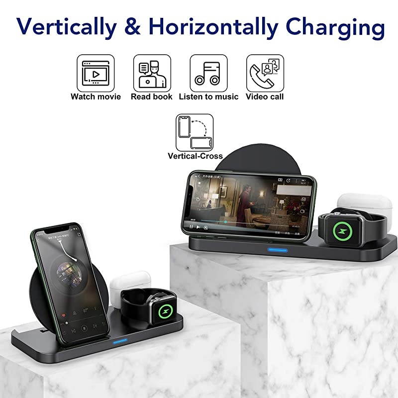 3 in 1 Wireless Charging Station for Apple Products Compatible with Apple Watch Series Se 6 5 4 3 2, AirPods Pro 2, Fast Wireless Charger Stand Dock for iPhone 12, 11 Pro Max, 11, XR, XS, X