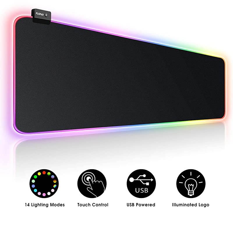 RGB Gaming Mouse Pad - 14 Light Modes Extended Computer Keyboard Mat with Durable Stitched Edges and Non-Slip Rubber Base, High-Performance Mouse Pad Optimized for Gamer 31.5X 11.8in